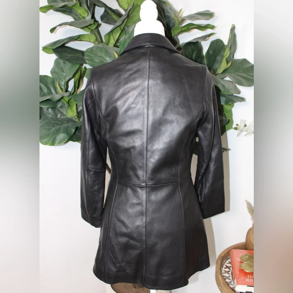 NICOLE MILLER Y2K Black Genuine Leather Coat Car Jacket (Detachable Liner) - Picture 3 of 17